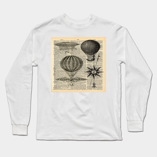 Dark Academia steampunk airship plane hot air balloon Long Sleeve T-Shirt by Tina